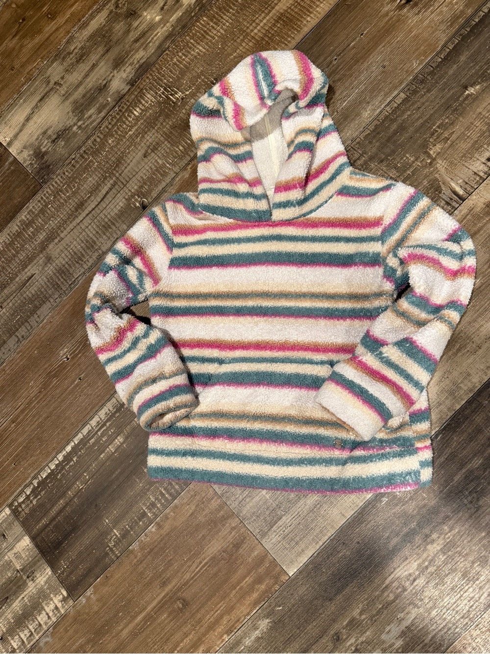 Roxy Striped Sherpa Fleece Cozy Pullover Hoodie